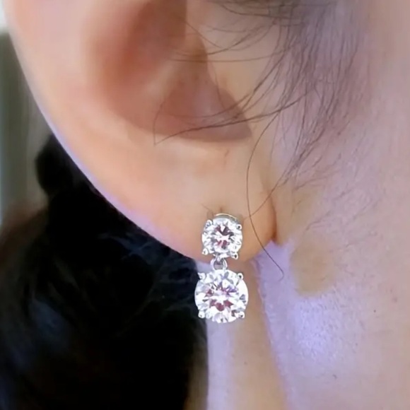 3 Carat Round Diamond, Simulated, Drop, Bridal, Wedding, Engagement Earrings - Picture 2 of 7